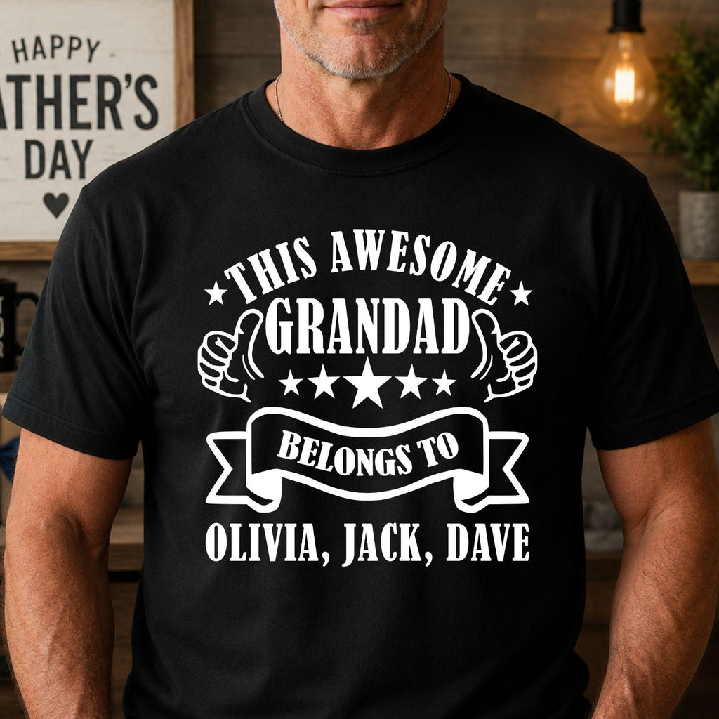 Personalised Grandad Shirt Custom Names Tee, Fathers Day Gift For Grandad, Christmas Present, Birthday Gift, Family Grandpa Top