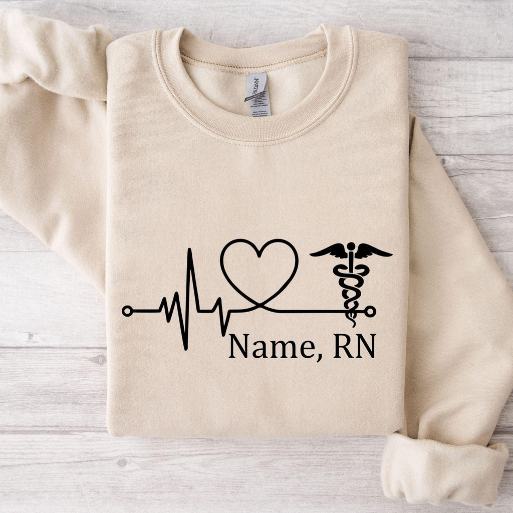 Personalised RN Nurse Sweatshirt Custom Name Medical Heartbeat Gift