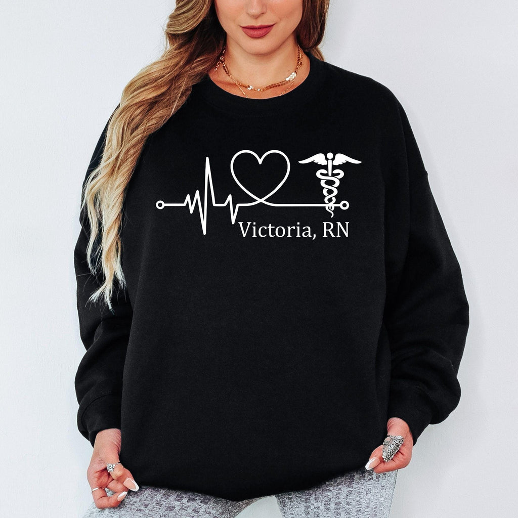 Personalised RN Nurse Sweatshirt Custom Name Medical Heartbeat Gift