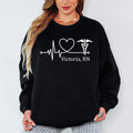 Personalised RN Nurse Sweatshirt Custom Name Medical Heartbeat Gift