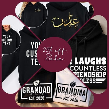 Teezora Prints hoodie collection featuring personalised hoodies, custom logo hoodies, embroidered hoodies, graphic hoodies, printed hoodies and business branded hoodies. Premium unisex pullover hoodies printed in the UK, perfect for personalised gifts, workwear, family matching outfits, small business branding, custom apparel and everyday casual wear with fast dispatch and free UK delivery.