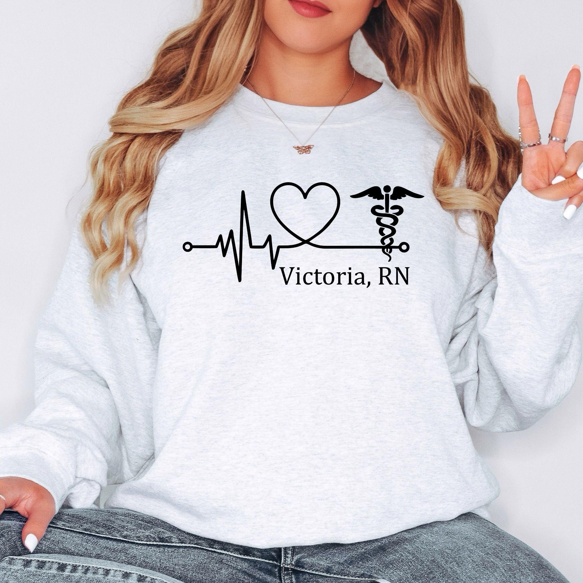 Personalised RN Nurse Sweatshirt Custom Name Medical Heartbeat Gift