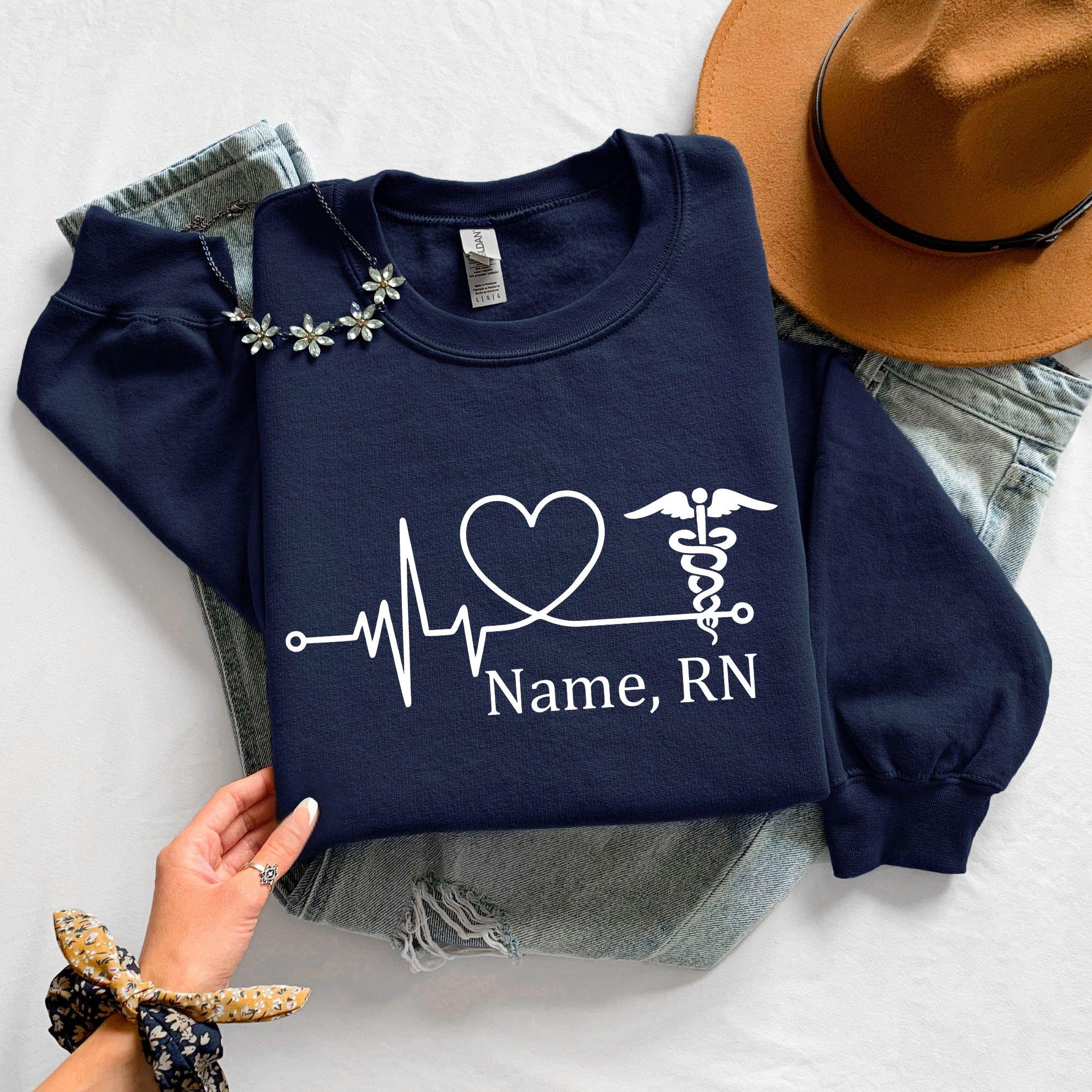 Personalised RN Nurse Sweatshirt Custom Name Medical Heartbeat Gift