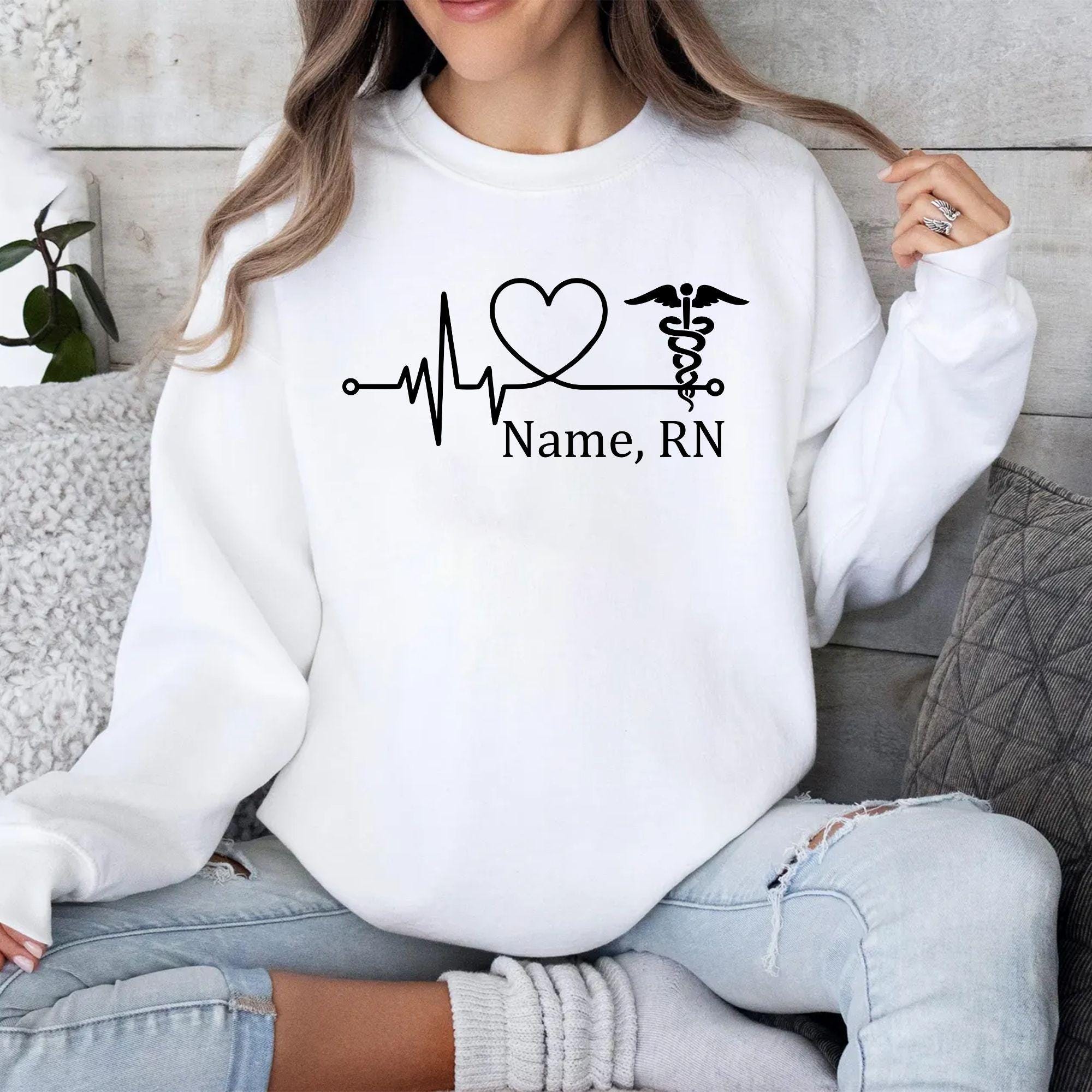 Personalised RN Nurse Sweatshirt Custom Name Medical Heartbeat Gift