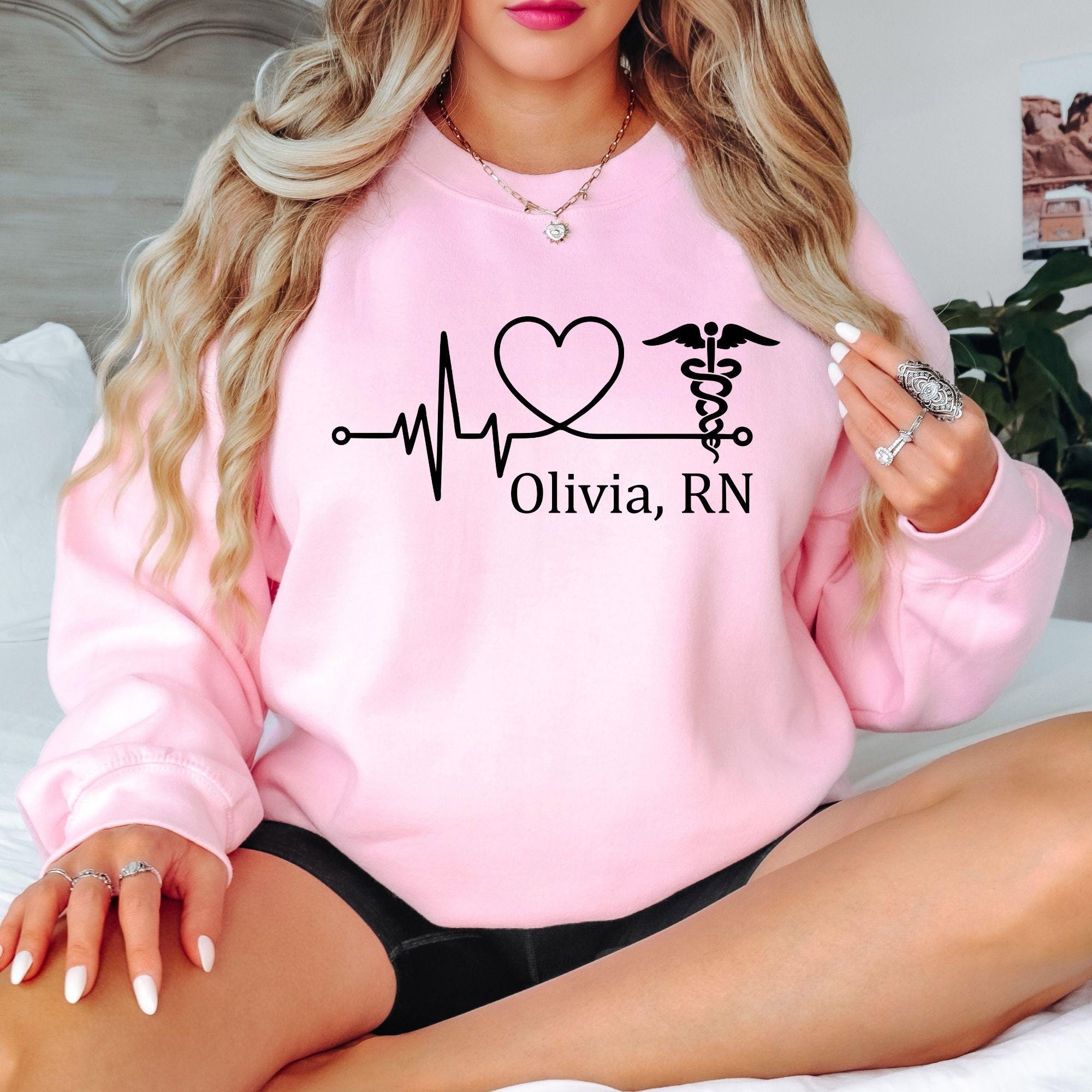 Personalised RN Nurse Sweatshirt Custom Name Medical Heartbeat Gift