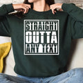 Personalised Straight Outta sweatshirt, custom city name jumper, custom location crewneck, personalised travel sweatshirt, custom town sweatshirt, personalised country jumper, city pride clothing, custom text sweatshirt, personalised graphic crewneck, custom wording sweatshirt, UK personalised clothing, personalised gift for him and personalised gift for her.