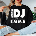Personalised Official DJ Heartbeat Sweatshirt featuring a custom name, bold Official DJ typography and a heartbeat waveform graphic. Designed for professional DJs, music producers, club performers and electronic music lovers who want to showcase their passion with a personalised premium crewneck. Professionally printed in the UK by TeezoraPrints using high-quality materials for outstanding comfort, durability and everyday style.