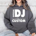 Premium personalised DJ hoodie featuring Official DJ typography, a custom name and heartbeat waveform artwork. Perfect for professional DJs, wedding DJs, mobile entertainers, club performers, music producers and festival lovers. Professionally printed in the UK by TeezoraPrints using premium materials for exceptional comfort and durability.