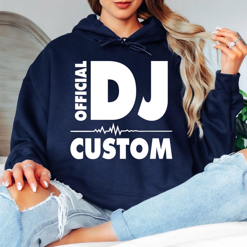 Personalised Official DJ hoodie, custom DJ name hoodie, DJ heartbeat hoodie, disc jockey hoodie, music producer hoodie, personalised DJ gift, heartbeat DJ design, electronic music hoodie, festival hoodie, club DJ apparel, premium unisex hoodie, custom printed hoodie and UK printed hoodie by TeezoraPrints.