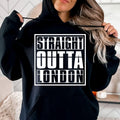 Personalised Straight Outta Any Text Hoodie designed as a unique gift for birthdays, Christmas, anniversaries, family members, friends, colleagues and special occasions. Customise this funny personalised hoodie with any wording to create a memorable gift that combines comfort, style and personal meaning for the recipient.