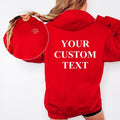 Personalised custom text hoodie, front and back print hoodie, custom wording hoodie, personalised slogan hoodie, custom quote hoodie, create your own hoodie, design your own hoodie, personalised clothing UK, custom hoodie gift, business hoodie, personalised event hoodie, custom message hoodie and premium personalised hoodie printed in the UK.