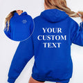 Stylish personalised hoodie featuring bold custom typography printed on both the front and back. This modern custom clothing design pairs effortlessly with jeans, joggers and casual outfits while creating a strong statement look suitable for contemporary streetwear and personalised fashion trends.