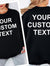 Personalised custom text sweatshirt featuring bold custom wording printed on both the front and back of a premium unisex crewneck sweatshirt. This personalised jumper allows customers to add any name, quote, slogan, message, event wording or custom text, creating a unique piece of clothing suitable for everyday wear, gifts, branding and special occasions.