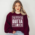 Straight Outta custom sweatshirt with personalised location text, custom city sweatshirt, personalised hometown jumper, custom destination crewneck, personalised place name sweatshirt, custom wording sweatshirt, city pride jumper, travel lover gift, personalised graphic sweatshirt, custom typography clothing, personalised statement jumper and custom printed crewneck.