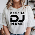Custom Official DJ shirt for DJs, nightclub performers, music producers, festival artists and entertainment professionals. Perfect for live gigs, recording studios, private events, club performances and music festivals. Every premium graphic t-shirt is professionally printed in the UK by TeezoraPrints for outstanding comfort and vibrant print quality.