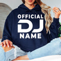 Personalised Official DJ hoodie, custom DJ name hoodie, DJ pullover hoodie, music producer hoodie, disc jockey apparel, EDM clothing, festival hoodie, custom music hoodie, professional DJ outfit and premium winter hoodie. Every premium hoodie is proudly printed in the UK by TeezoraPrints for comfort and exceptional quality.