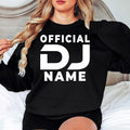 Personalised Official DJ sweatshirt featuring a custom DJ name and bold typography for DJs, music producers, club performers and festival artists. Ideal for live performances, studio sessions, music festivals and casual everyday wear. Every premium sweatshirt is professionally printed in the UK by TeezoraPrints with vibrant print quality and lasting durability.