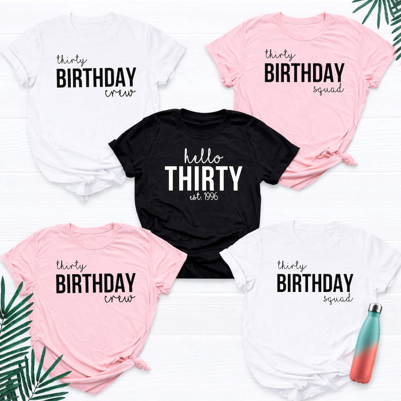 TeezoraPrints personalised birthday shirt featuring custom Birthday Squad, Birthday Crew and Hello Birthday designs for families, friends, couples and groups celebrating together. Personalise the age, name or wording to create unique matching birthday shirts for adults or children. Perfect for creating memorable group outfits, family celebrations, birthday weekends and special occasions with premium comfort and vibrant long-lasting print quality.