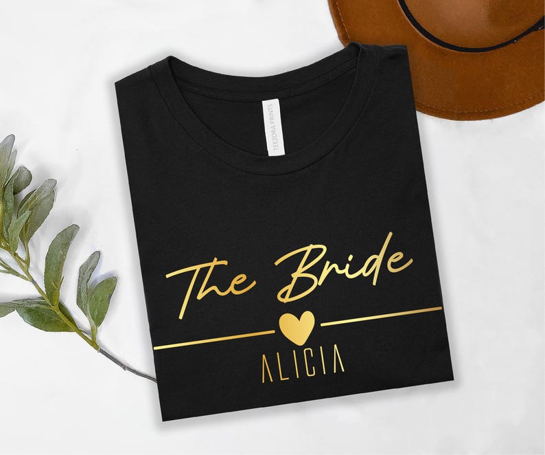 Personalised wedding shirts suitable for brides, bridesmaids, maid of honour, sisters, mothers, friends and bridal party members. Ideal for wedding groups looking for matching personalised outfits that celebrate friendship, family connections and special wedding memories in a stylish and coordinated way.