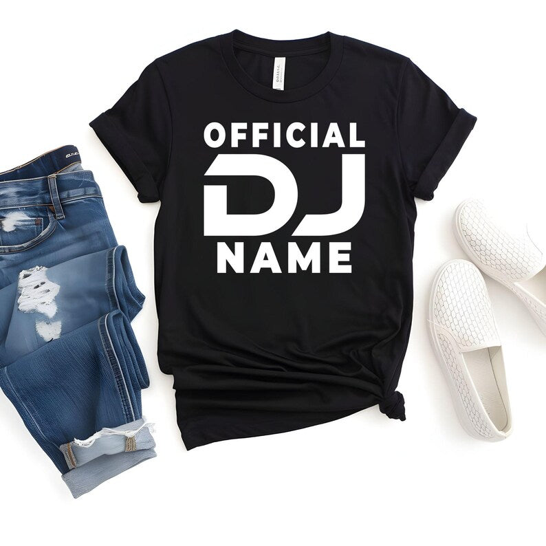 Personalised Official DJ shirt, custom DJ name t shirt, disc jockey tee, music producer apparel, festival DJ outfit, club performer clothing, personalised music shirt, EDM fashion, stage performance tee and premium DJ merchandise. Every premium shirt is proudly printed in the UK by TeezoraPrints for comfort and durability.