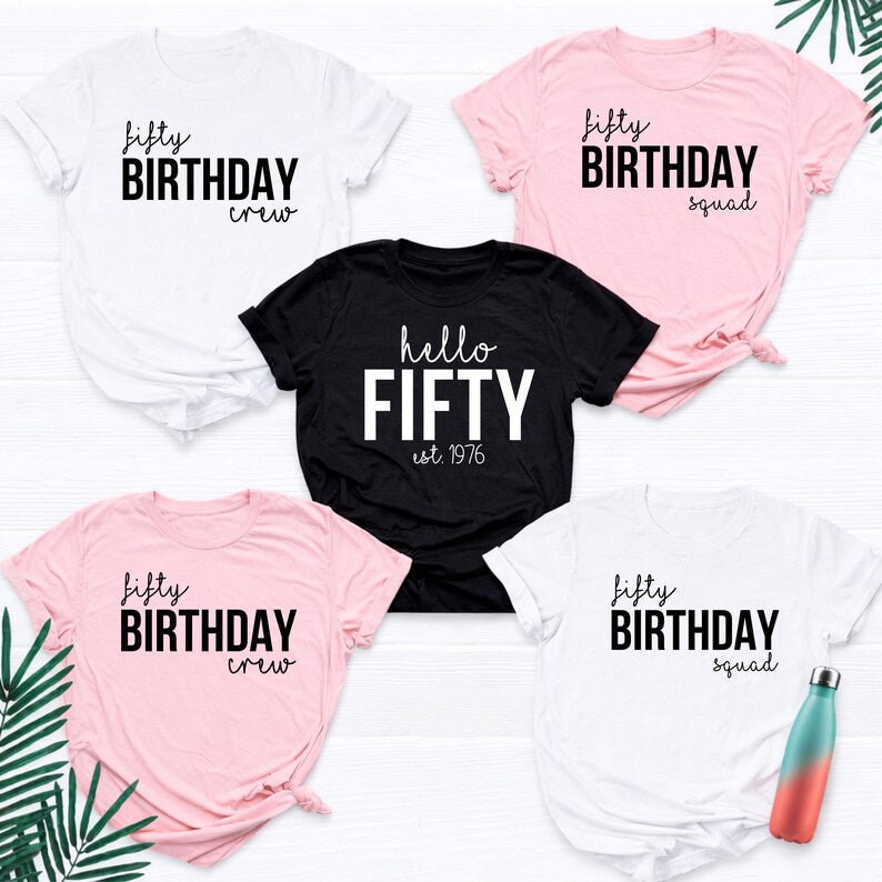 TeezoraPrints personalised birthday shirt featuring custom Birthday Squad, Birthday Crew and Hello Birthday designs for families, friends, couples and groups celebrating together. Personalise the age, name or wording to create unique matching birthday shirts for adults or children. Perfect for creating memorable group outfits, family celebrations, birthday weekends and special occasions with premium comfort and vibrant long-lasting print quality.