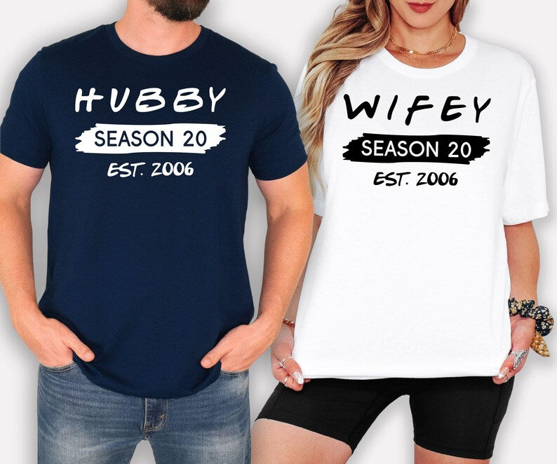 Looking for the perfect personalised matching shirts for couples and families? These Personalised Hubby Wifey Family Matching T Shirts from Teezora Prints can be customised with your own season number and established year to create a one-of-a-kind anniversary outfit. Professionally printed on premium quality garments, they're perfect for weddings, anniversaries, Valentine's Day, family holidays, birthdays, photoshoots, and meaningful personalised gifts.