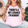 There's A 99% Chance I'm Hungry t shirt makes a fantastic gift for food lovers, foodies, burger fans, pizza addicts, snack enthusiasts, chefs, home cooks, restaurant lovers, husbands, wives, brothers, sisters, friends, students, and work colleagues. This funny foodie shirt is perfect for birthdays, Christmas, Secret Santa, Father's Day, Mother's Day, housewarming gifts, and everyday surprises for anyone who loves great food.