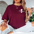 Comfortable personalised t shirt suitable for daily wear, holidays, shopping, travelling, relaxing at home, casual outings and weekend activities. The elegant monogram design adds a fashionable personalised touch while maintaining a clean minimalist aesthetic that pairs effortlessly with a wide range of clothing styles and accessories.