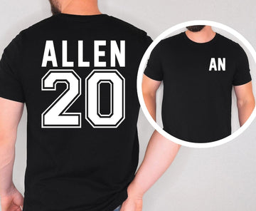 Personalised Sports Jersey T Shirt created for football players, basketball fans, gamers, esports teams, sports clubs, friends, families, stag groups, birthday celebrations, and anyone wanting a custom name and number shirt. Featuring a bold varsity-style name and number design with optional front initials, this premium Sports & Gaming tee from Teezora Prints offers exceptional comfort, premium print quality, and stylish personalised apparel for everyday wear and team events.