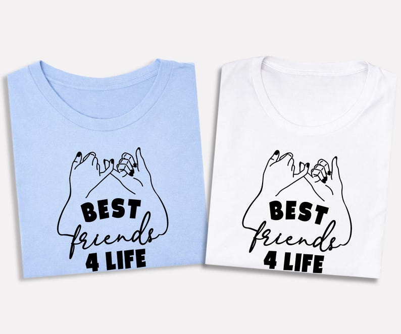 Best Friends 4 Life T Shirt is designed for people who believe true friendship lasts forever. Whether you're travelling together, shopping, celebrating birthdays, enjoying coffee dates, or making lifelong memories, this premium graphic tee from Teezora Prints perfectly reflects your friendship. Featuring a pinky promise illustration with modern typography, it's ideal for matching everyday outfits and special occasions.