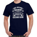 Funny personalised grandad shirt featuring custom names and bold typography graphic artwork with stars and thumbs up illustrations. Family inspired unisex t shirt suitable for Fathers Day presents, Christmas gifts for grandad, birthday surprises and everyday casual outfits. Personalised family clothing designed for proud grandfathers who enjoy meaningful keepsake apparel and custom graphic fashion.