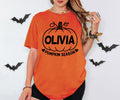 Personalised Pumpkin Season T-shirt with custom name detail and pumpkin-themed artwork, perfect for celebrating autumn and Halloween. Designed as a fun seasonal outfit for pumpkin picking, Halloween parties, family gatherings, autumn photographs and special occasions. Great personalised gift idea for her, mum, sister, daughter, friend or pumpkin-loving family member.