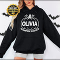 Personalised Pumpkin Season hoodie featuring a custom printed name inside a classic pumpkin design, created for autumn lovers and Halloween fans. This custom name hoodie is ideal for pumpkin picking, pumpkin patch visits, seasonal photographs, Halloween gatherings and cosy autumn days, making a thoughtful personalised clothing gift for mums, sisters, friends and family.