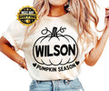 Personalised Pumpkin Season T Shirt featuring a custom printed name inside a pumpkin design, ideal for women who love autumn, Halloween, pumpkin picking and seasonal celebrations. Custom name T-shirt suitable for autumn outfits, Halloween parties, pumpkin season events and thoughtful personalised gifts for mums, sisters, friends and family.