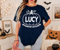Custom name Halloween T-shirt featuring a pumpkin season design, personalised typography and an autumn-inspired theme. Perfect for women attending Halloween parties, pumpkin picking events, autumn gatherings and seasonal celebrations. This personalised shirt can also make a unique birthday, Halloween or autumn gift for mums, sisters, friends and family members.